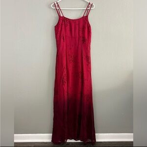 Vintage Reflections By Spiegel Maxi Dress Size 10 Red Burgundy Ombre Floral 90s